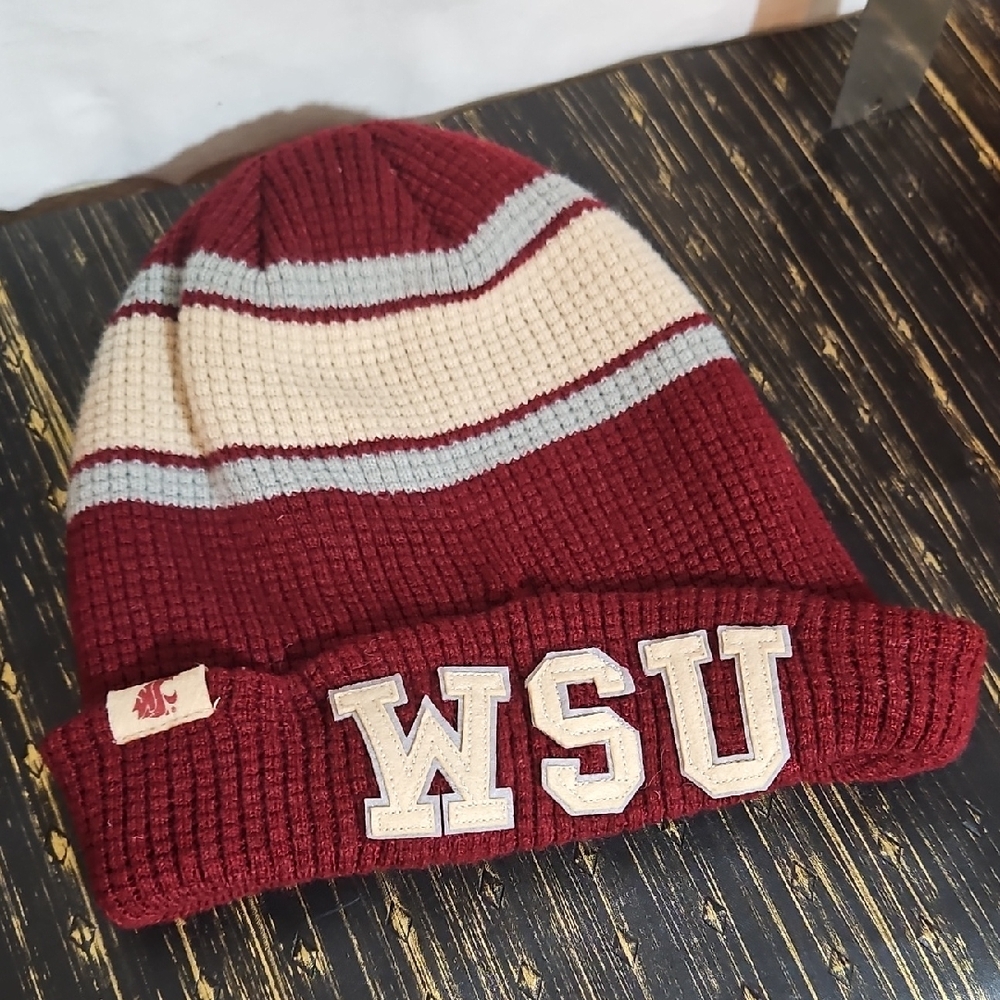 Zephyr WSU Burgundy and Cream Knit Beanie
